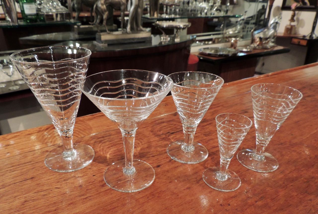 Art Deco Cocktail Glassware 30 Pieces in Wave Pattern Sold Items Bars