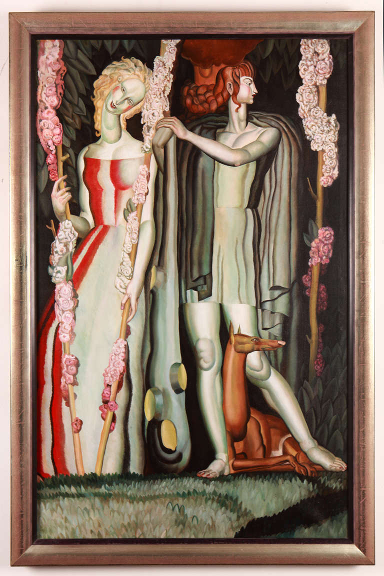 Art Deco Original Painting Mural In The Style of Jean Dupas Paintings