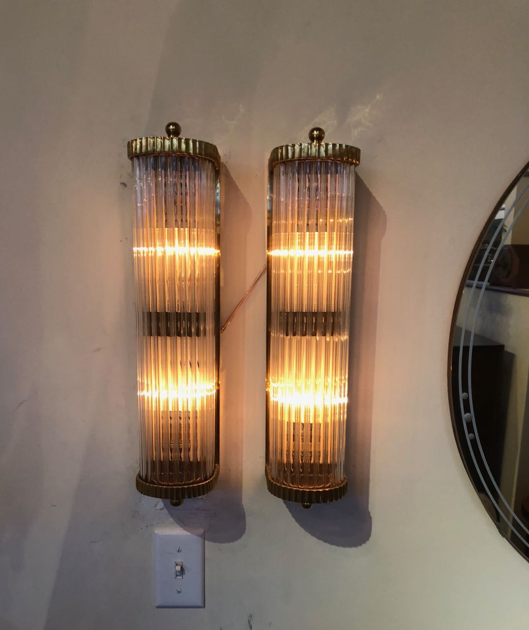 Art Deco Sconces in the style of Petito Ribbed Glass Sconces Art