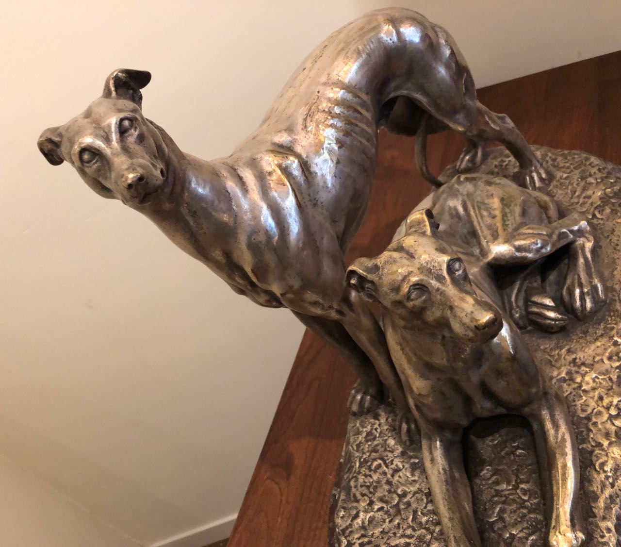 Art Deco Greyhound Dogs Bronze Sculpture by S. Bizard Statues Art