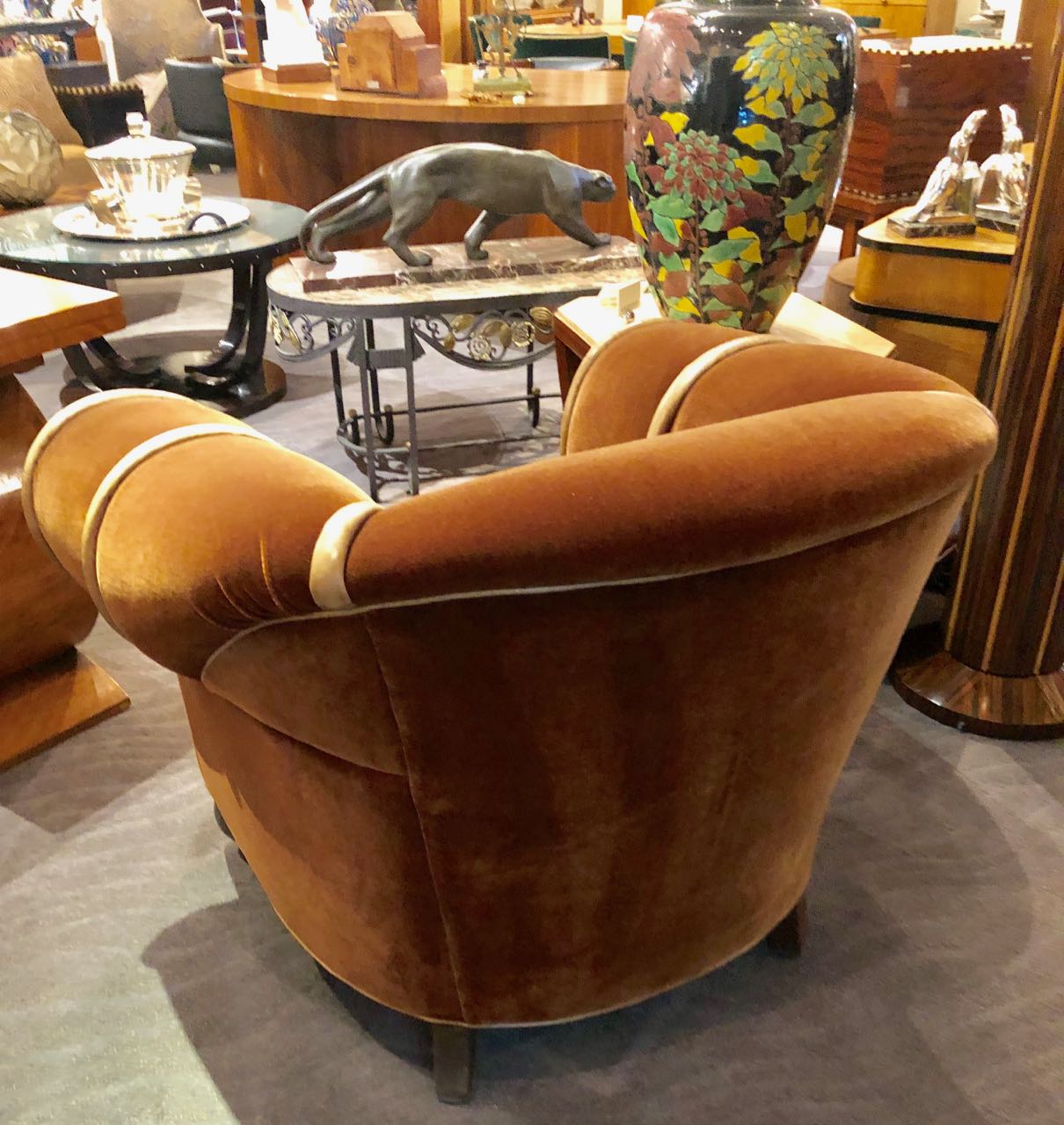 Art Deco Mohair & Leather Glamour Club Chair Hollywood Seating Items