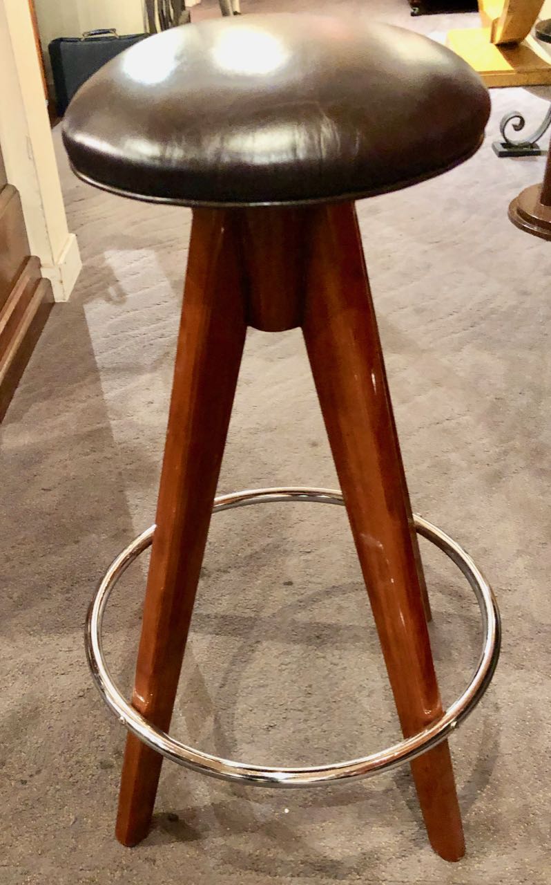 Barstools Art Deco Wood, Chrome and Leather Bars Art Deco Collection