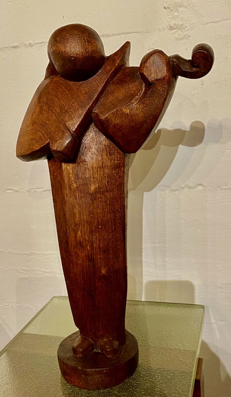 Ferdinand Parpan Art Deco Wood Sculpture Cubist Violinist Statues