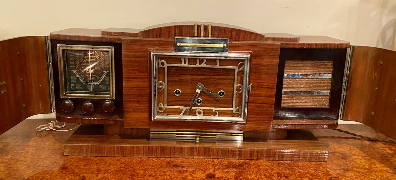 European French Restored Art Deco Modernist Clock Radio Bluetooth