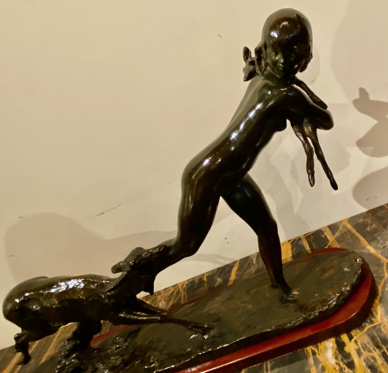 Ary Bitter Bronze Art Deco Sculpture Woman Running with Lambs Statues