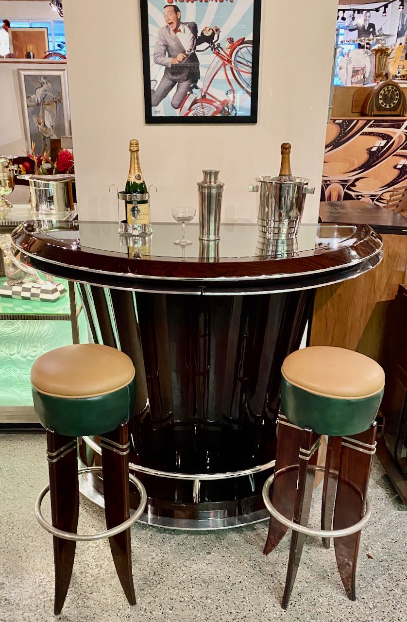 Art Deco Custom Fluted Front Stand Behind Bar with Chrome Bars Art