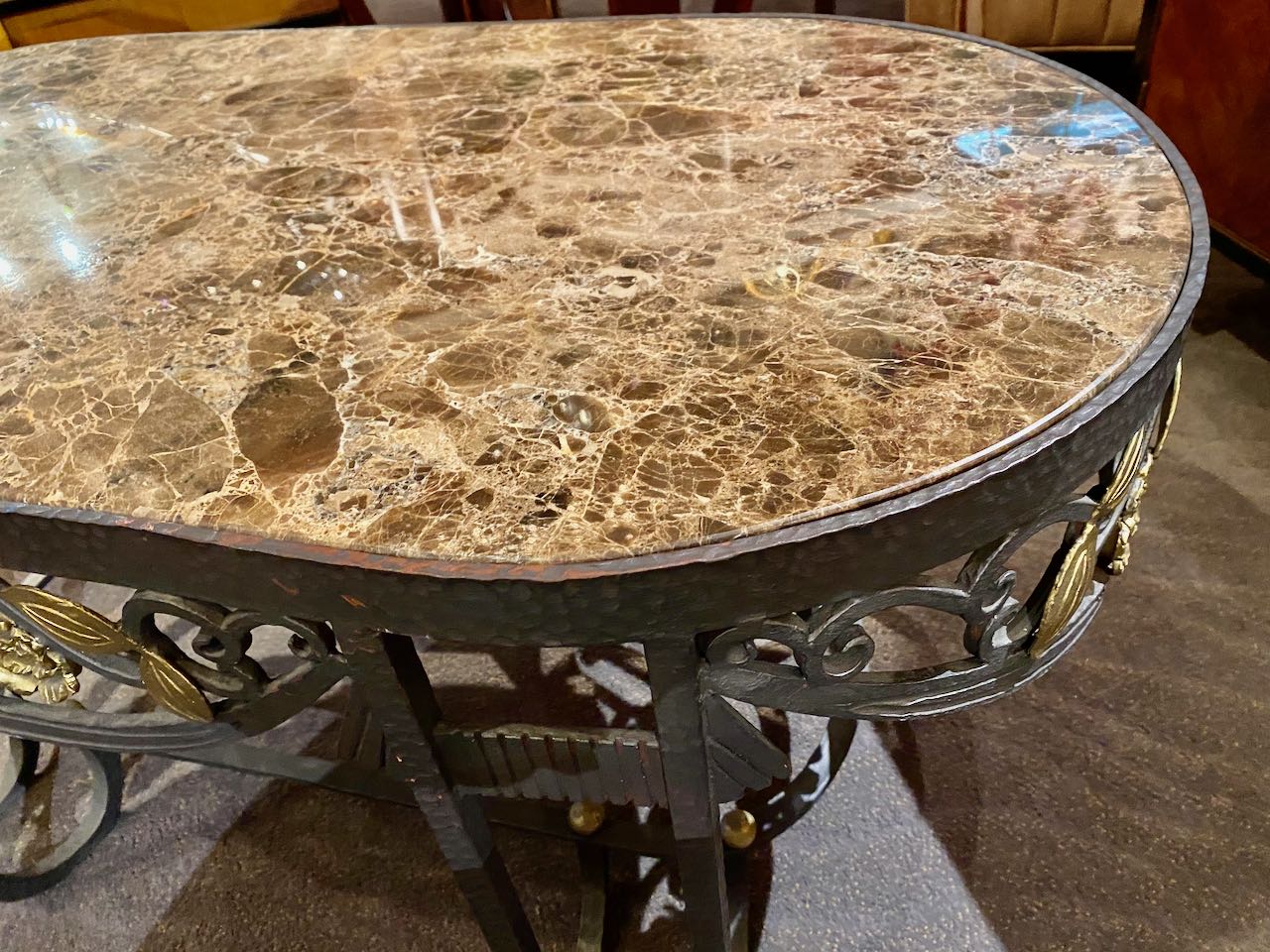 Hand Iron Oval Custom Art Deco Coffee Table with Marble Top