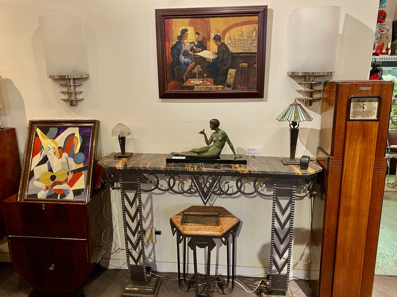 Art Deco Painting by Guinegault "in a Bar" Oil on Canvas 1945