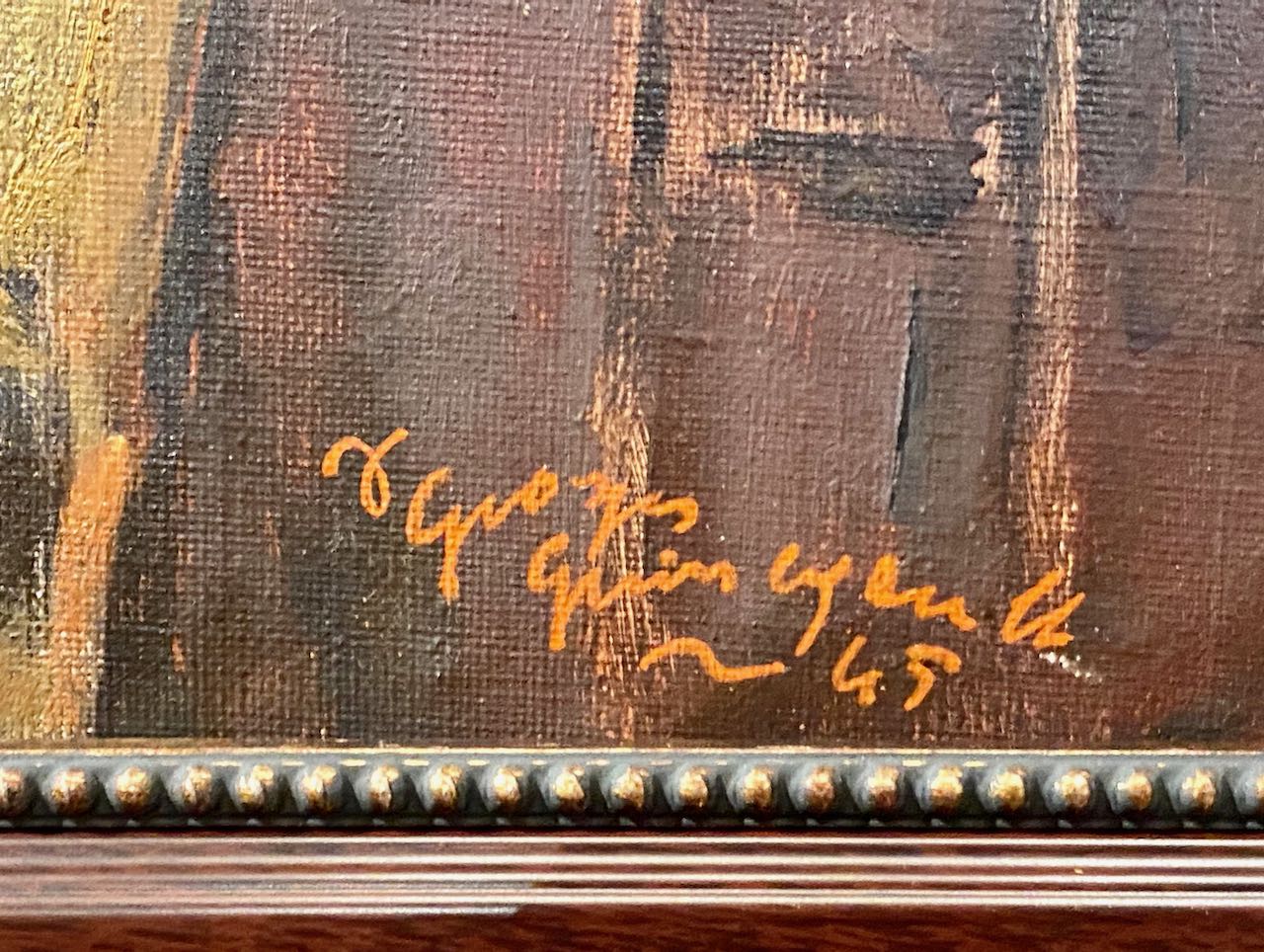 Art Deco Painting by Guinegault "in a Bar" Oil on Canvas 1945