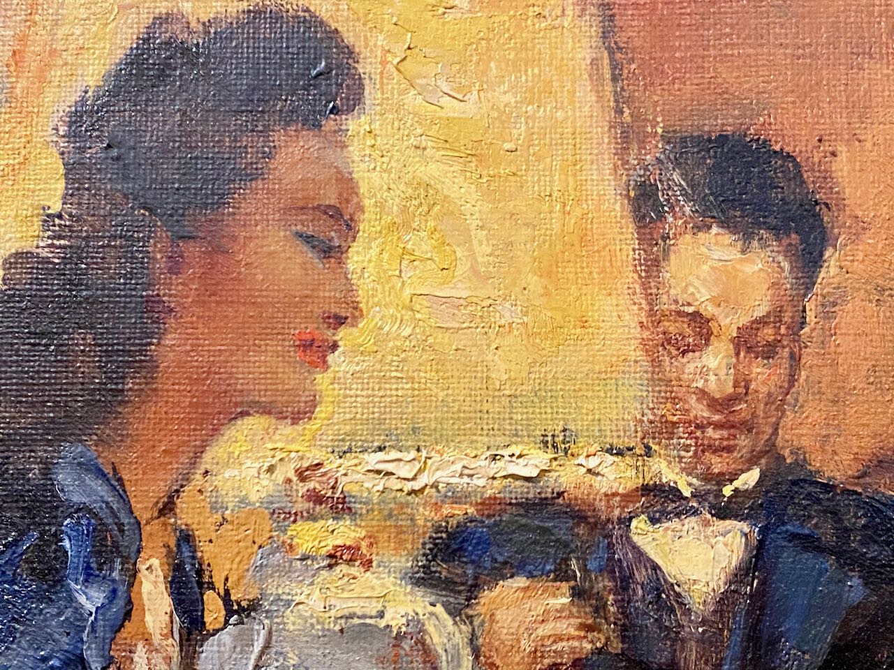 Art Deco Painting by Guinegault "in a Bar" Oil on Canvas 1945