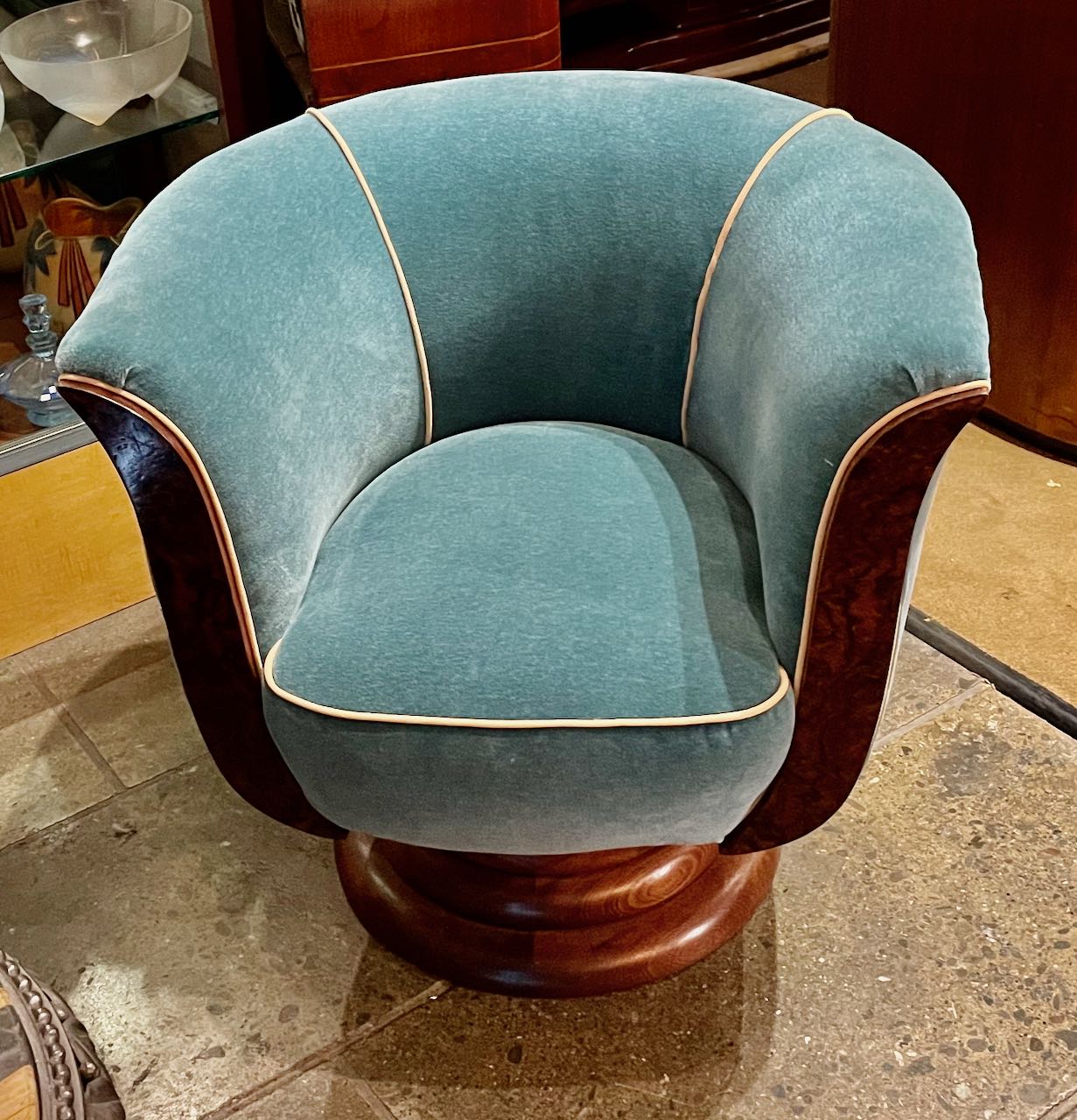 Custom French Style Art Deco Swivel Chairs Mohair Seating Items Art