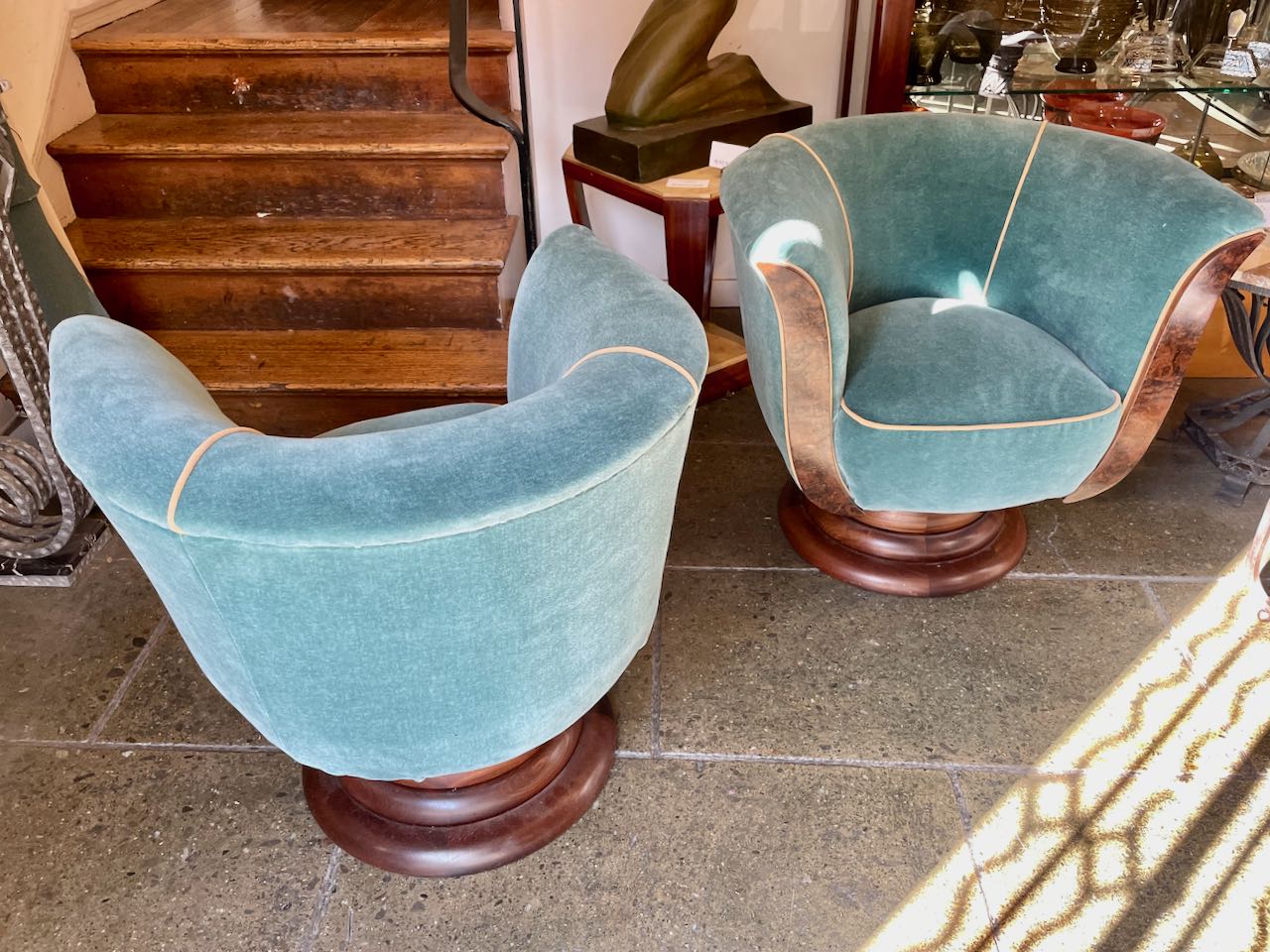 Custom French Style Art Deco Swivel Chairs Mohair Seating Items Art