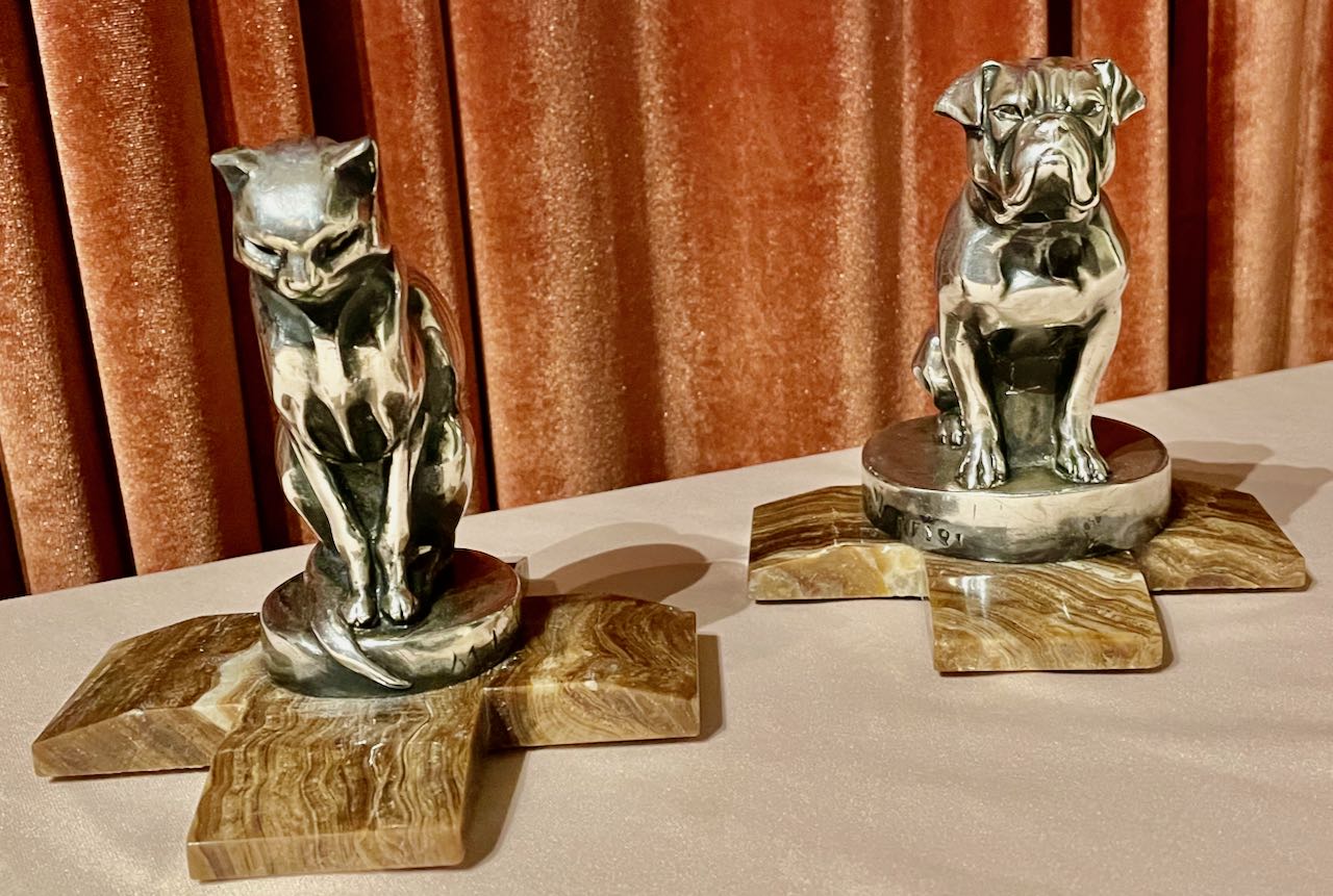 Max Le Verrier Bookends Statues of Dog and Cat French Art Deco