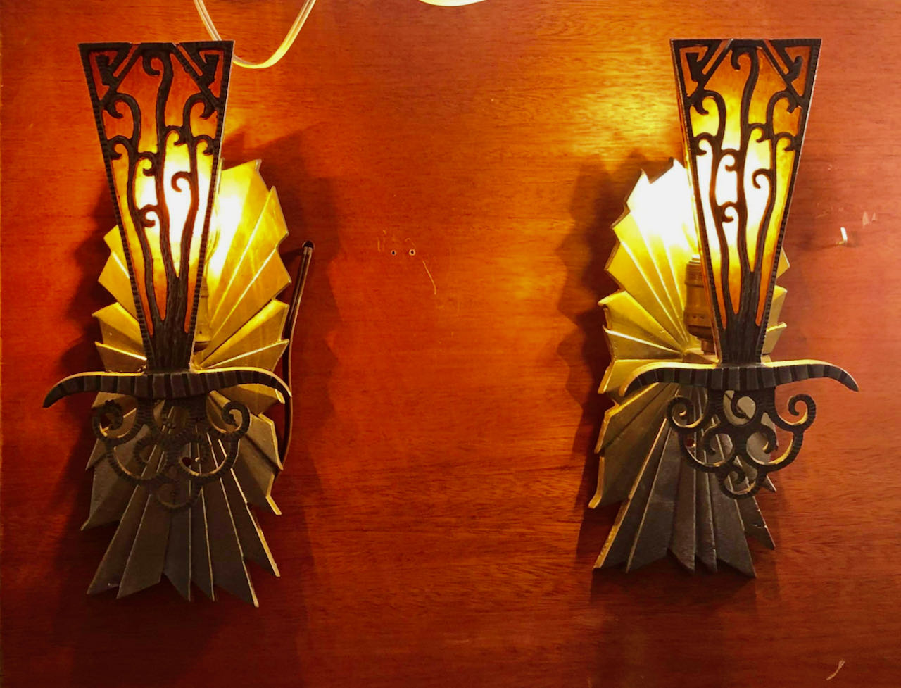 Art Deco Sconces Original Zig Zag Design Two Matching