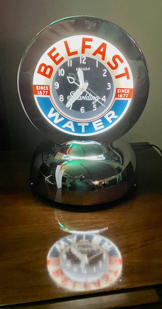 Belfast Glo Dial Sparkling Water Neon Table Clock Art Deco Clocks