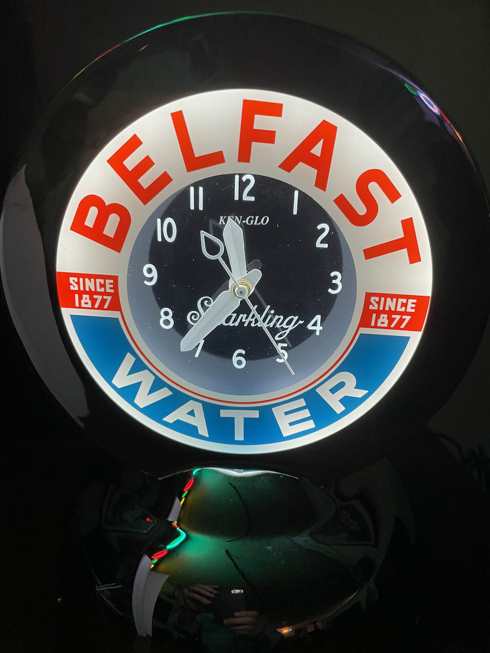 Belfast Glo Dial Sparkling Water Neon Table Clock Art Deco Clocks
