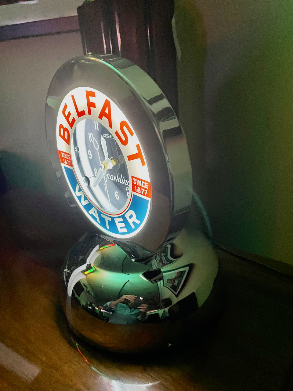 Belfast Glo Dial Sparkling Water Neon Table Clock Art Deco Clocks