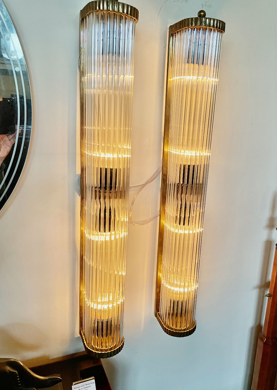 Art Deco Sconces in the style of Petito Ribbed Glass Sconces Art