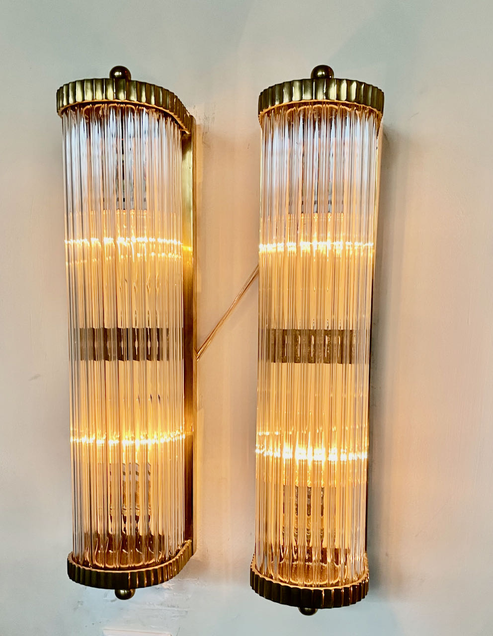 Art Deco Sconces in the style of Petito Ribbed Glass Sconces Art Deco Collection