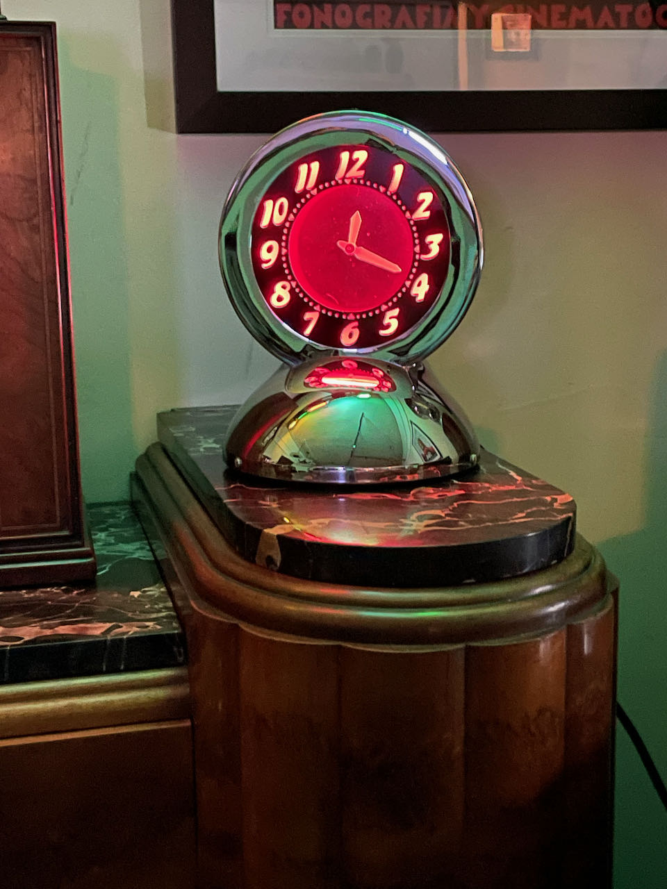 Glo Dial Neon Chrome Desk Clock with Ruby Red Neon Art Deco Clocks