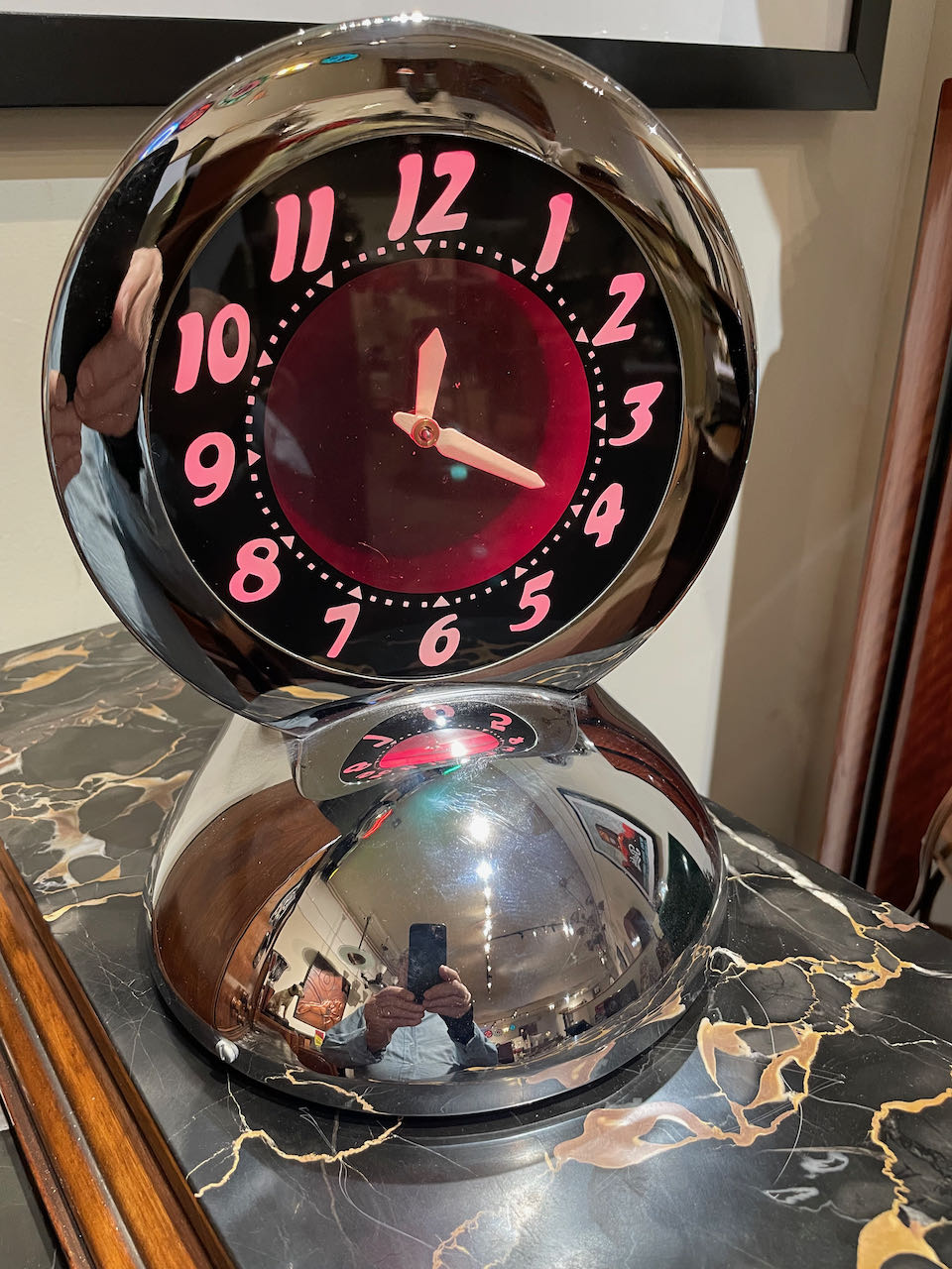 Glo Dial Neon Chrome Desk Clock with Ruby Red Neon Art Deco Clocks
