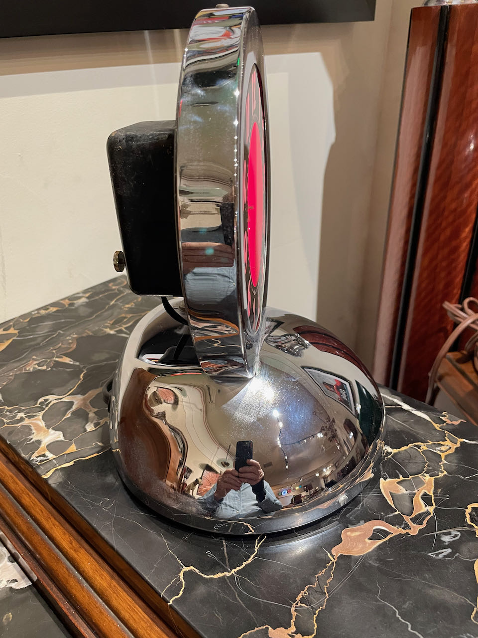 Glo Dial Neon Chrome Desk Clock with Ruby Red Neon Art Deco Clocks