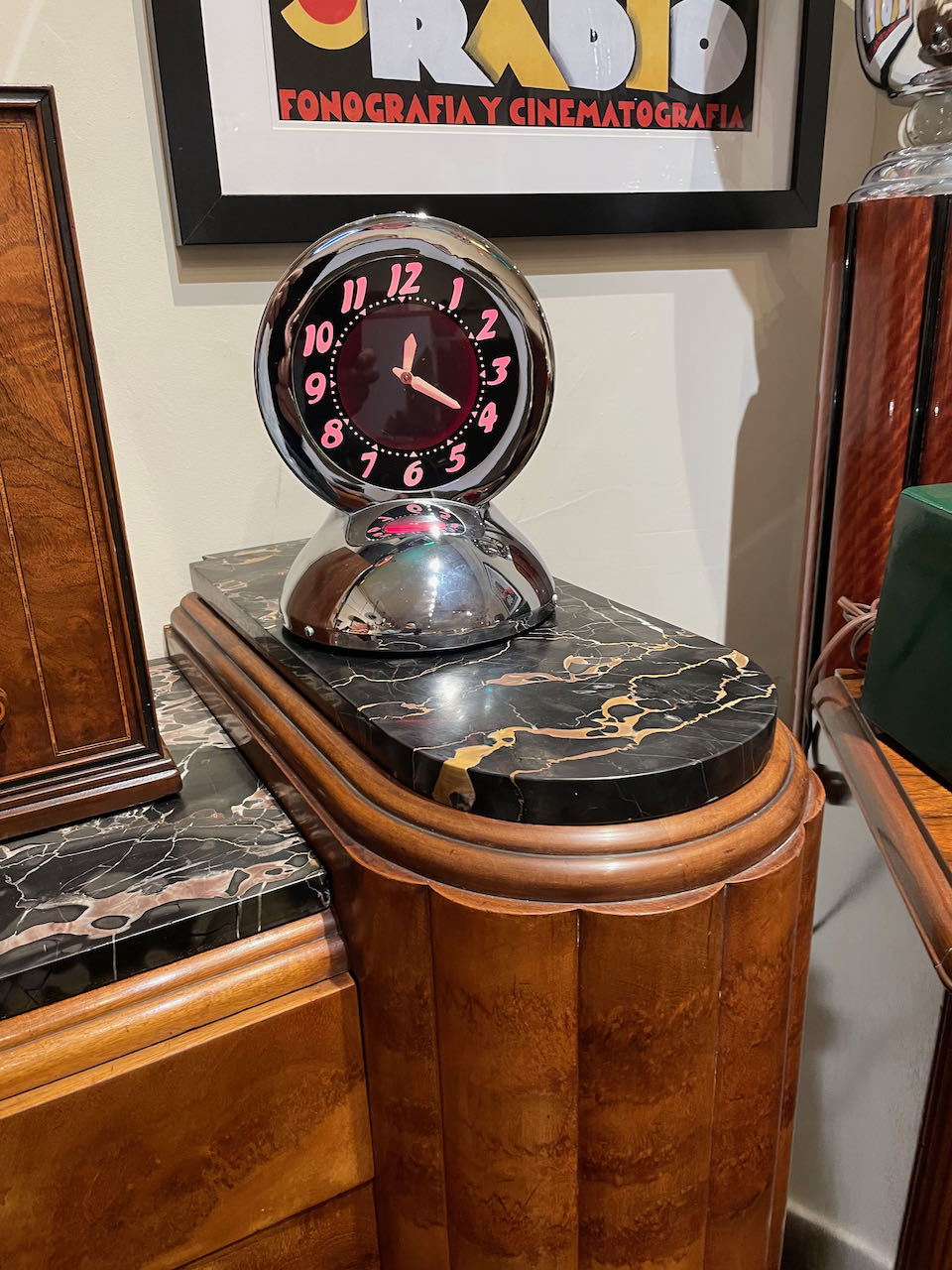 Glo Dial Neon Chrome Desk Clock with Ruby Red Neon Art Deco Clocks
