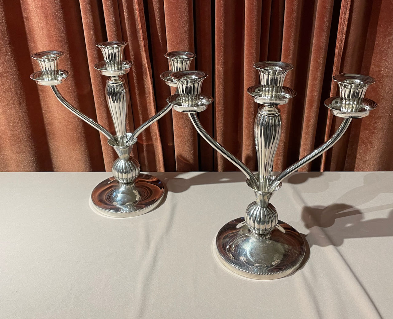 European Art Deco 925 Silver Pair of Candlesticks Tableware Art
