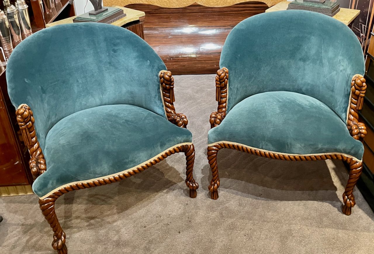 French Carved Wood Art Deco Armchairs Unusual Seating Items Art