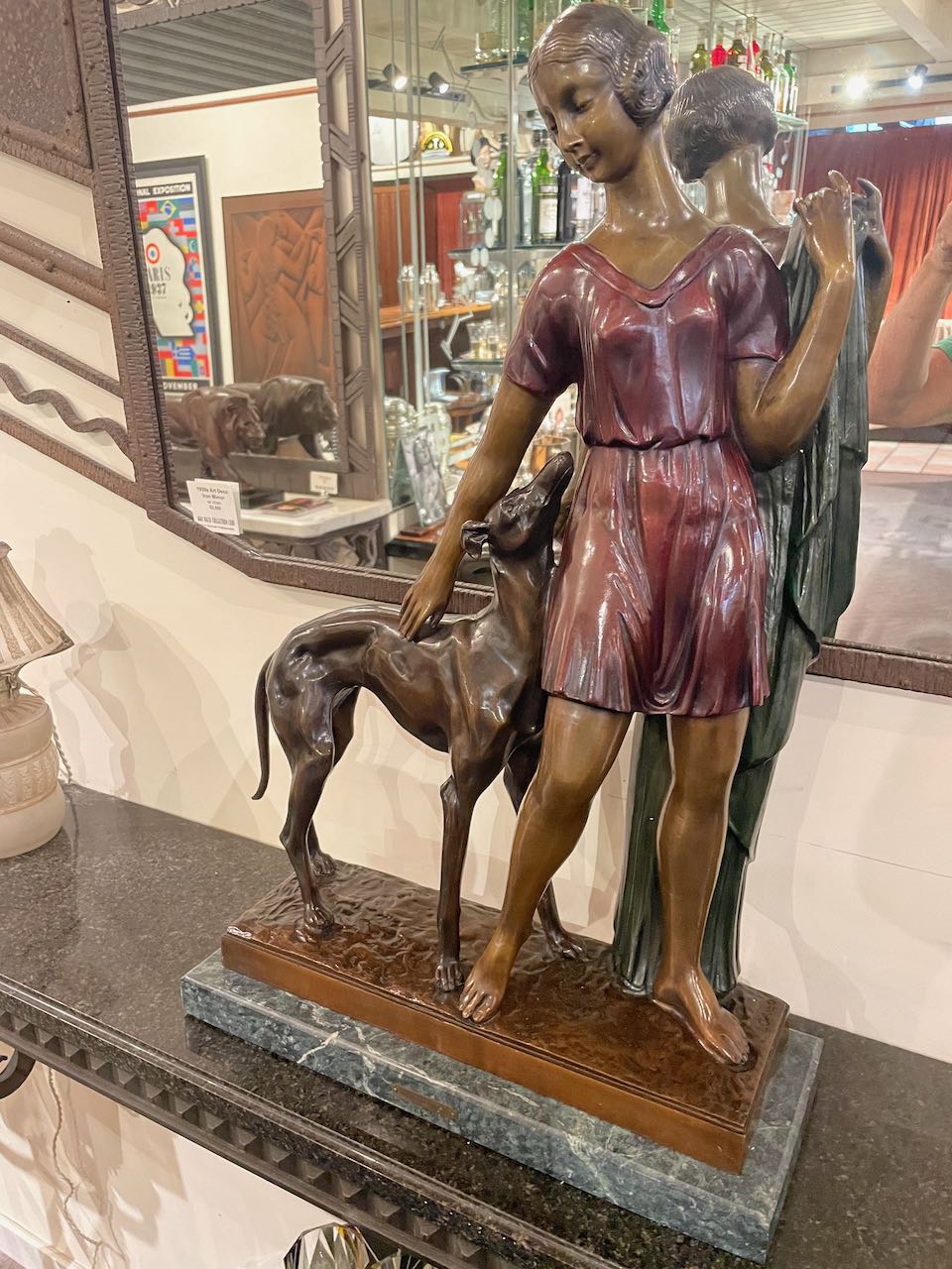 Grand Art Deco Bronze Sculpture of a Woman and Greyhound by Ignacio