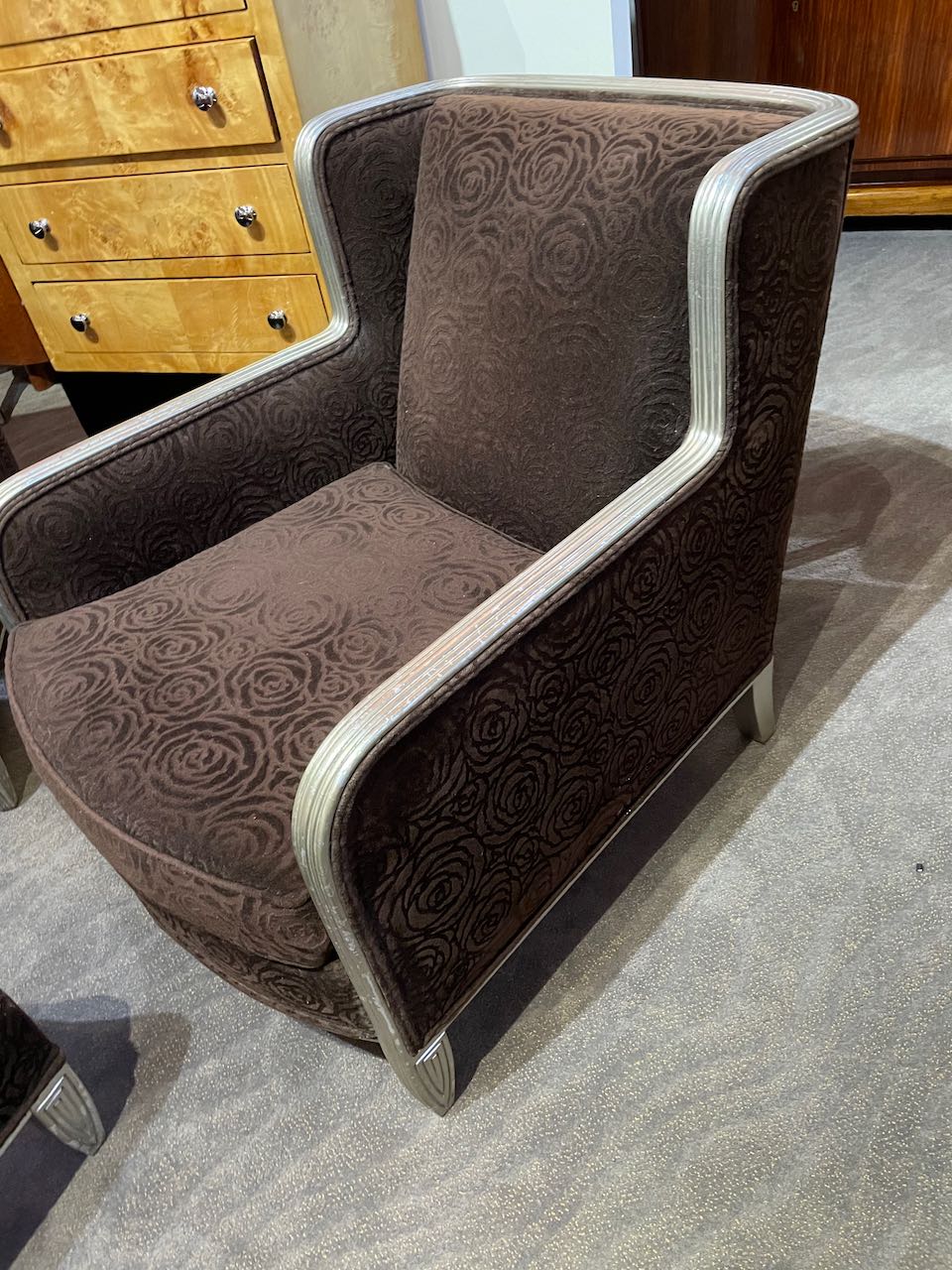 Art Deco Club Chairs with Footrest Mohair Fabric Seating Items Art