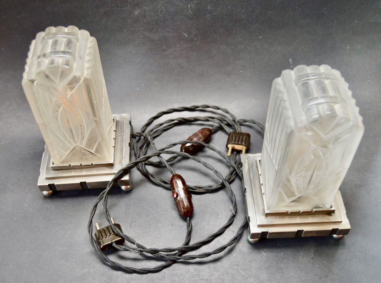 LÉON HUGUE French 1930s Pair Art Deco table Lamps Rare Table Lamps