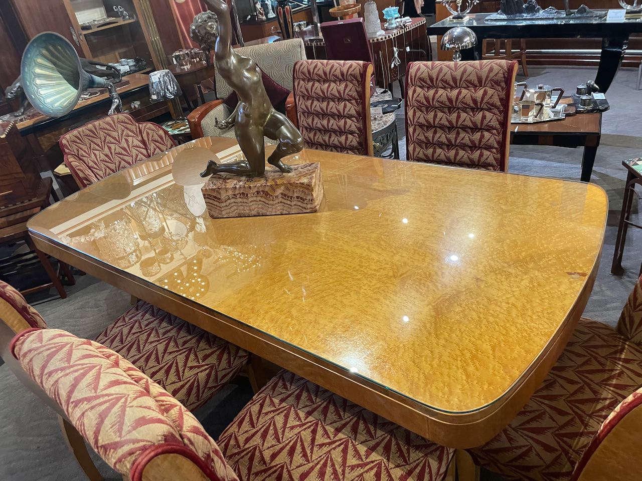 Epstein English Art Deco Dining Table with 6 Cloud Dining Chairs