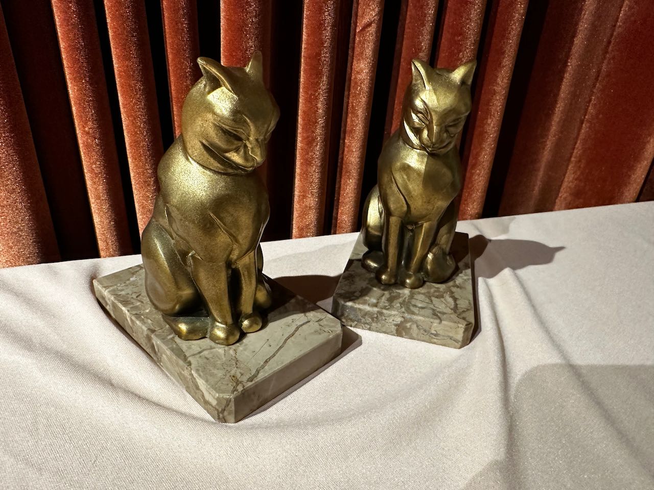 Art Deco Cubist Cat Bookends Pair by Artist Franjou Statues Art Deco Collection