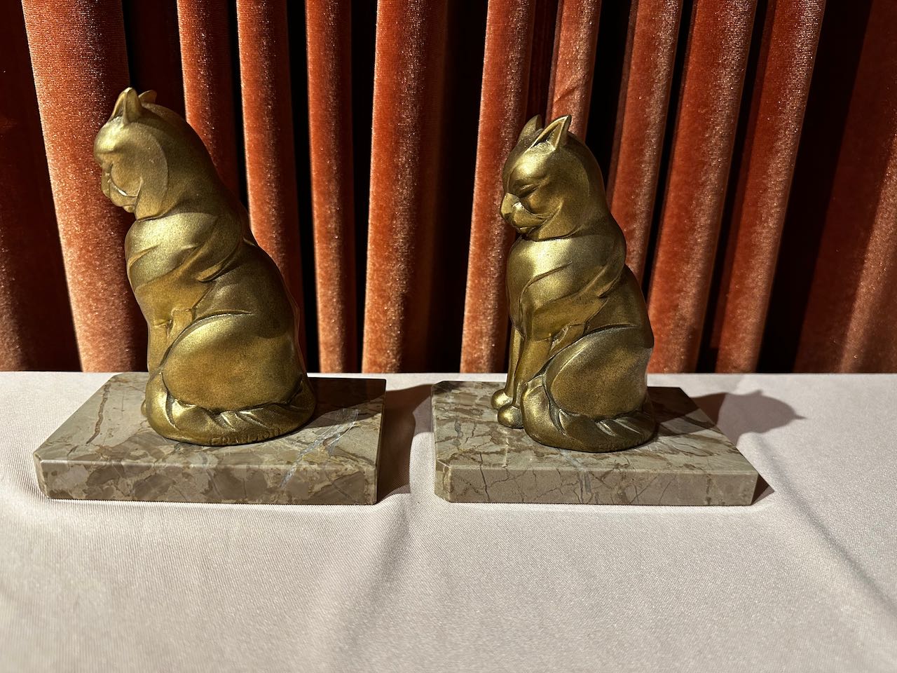 Art Deco Cubist Cat Bookends Pair by Artist Franjou Statues Art Deco Collection