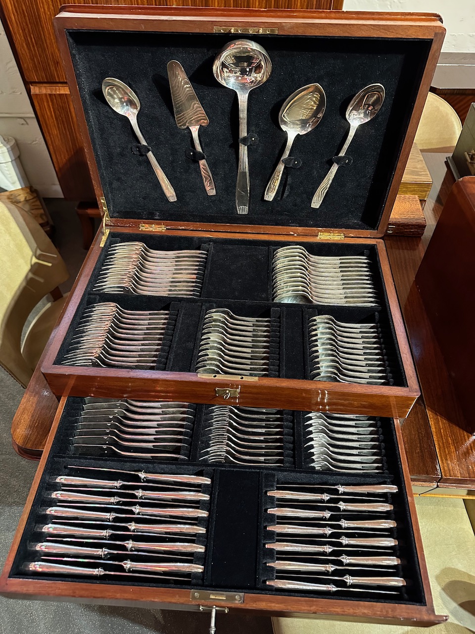 Complete Art Deco Silverware Service for 12 by Christofle in Fitted