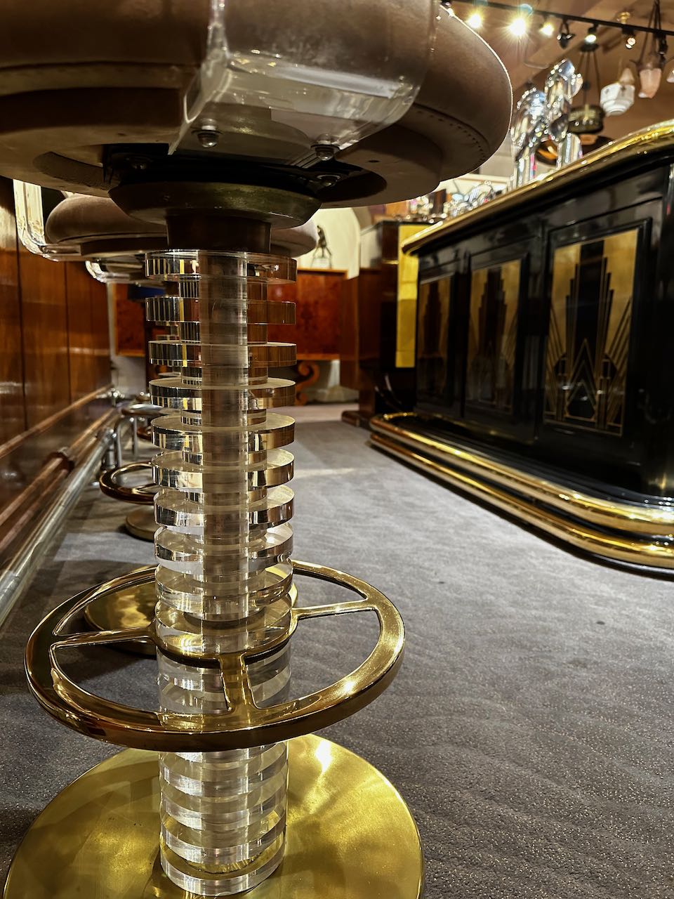 Vintage Bar Stools Lucite and Brass Art Deco Mid Century Style