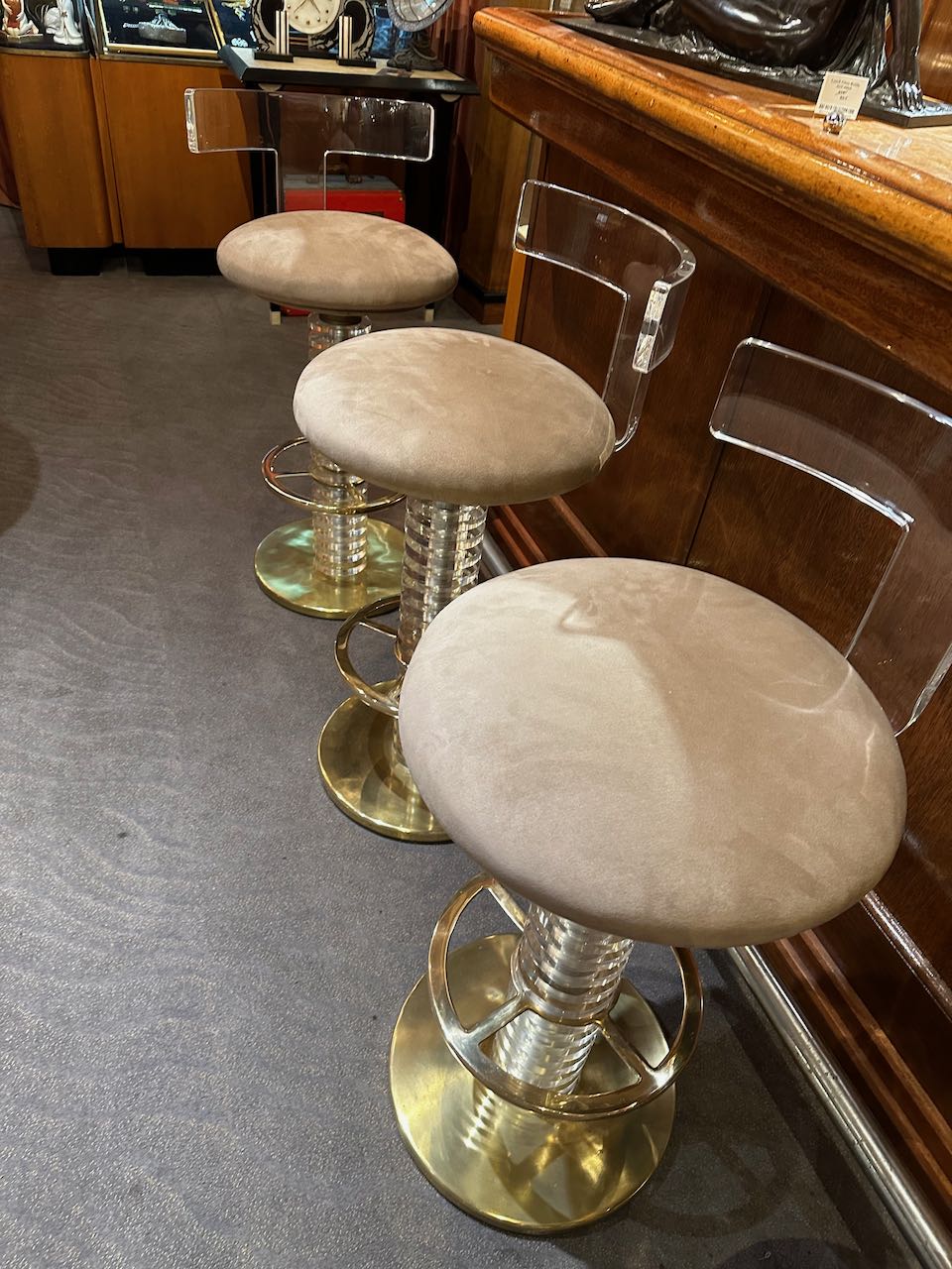 Vintage Bar Stools Lucite and Brass Art Deco Mid Century Style Bars