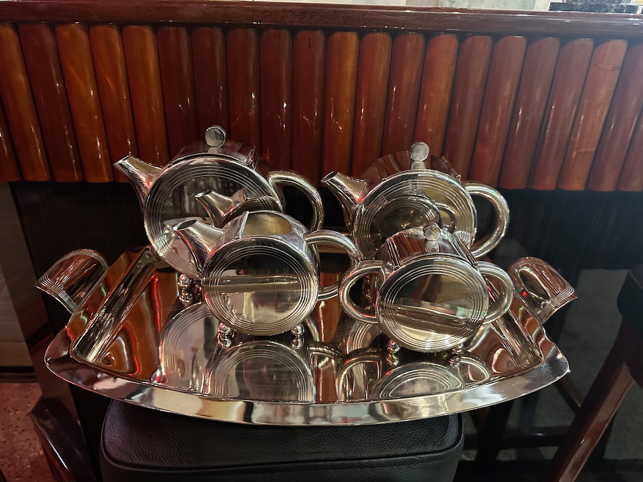 Art Deco Round Chrome Five Piece Tea and Coffe Set on Tray Coffee and
