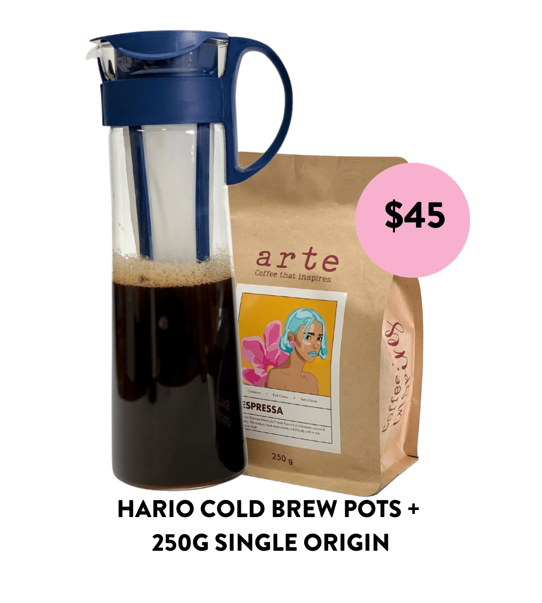 Hario Cold Brew Pots + 250g Single Origin Arte Coffee
