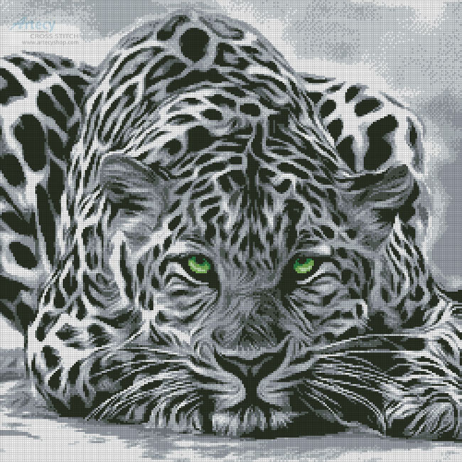 Artecy Cross Stitch. Black and White Leopard Cross Stitch Pattern to