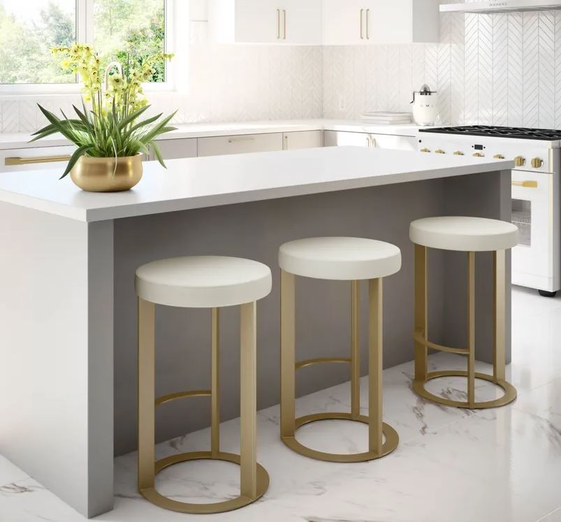 Bar Stools & Kitchen Counter Stools Gold with White or Black Seat