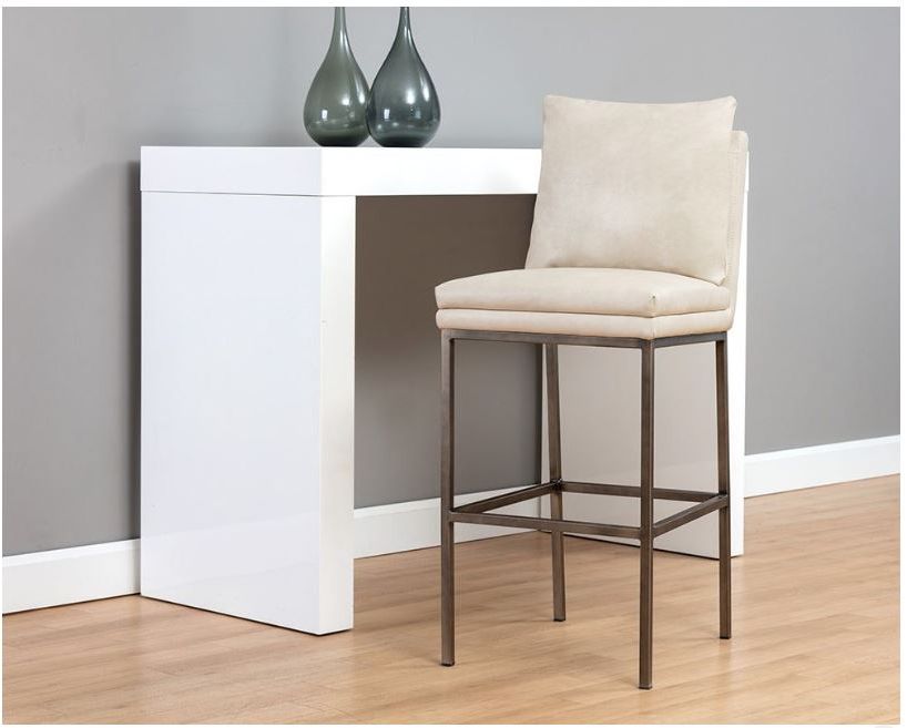 Modern Furniture Stools Cream Leather Bar Counter Stool w/Antique Brass Legs ARTeFAC USA