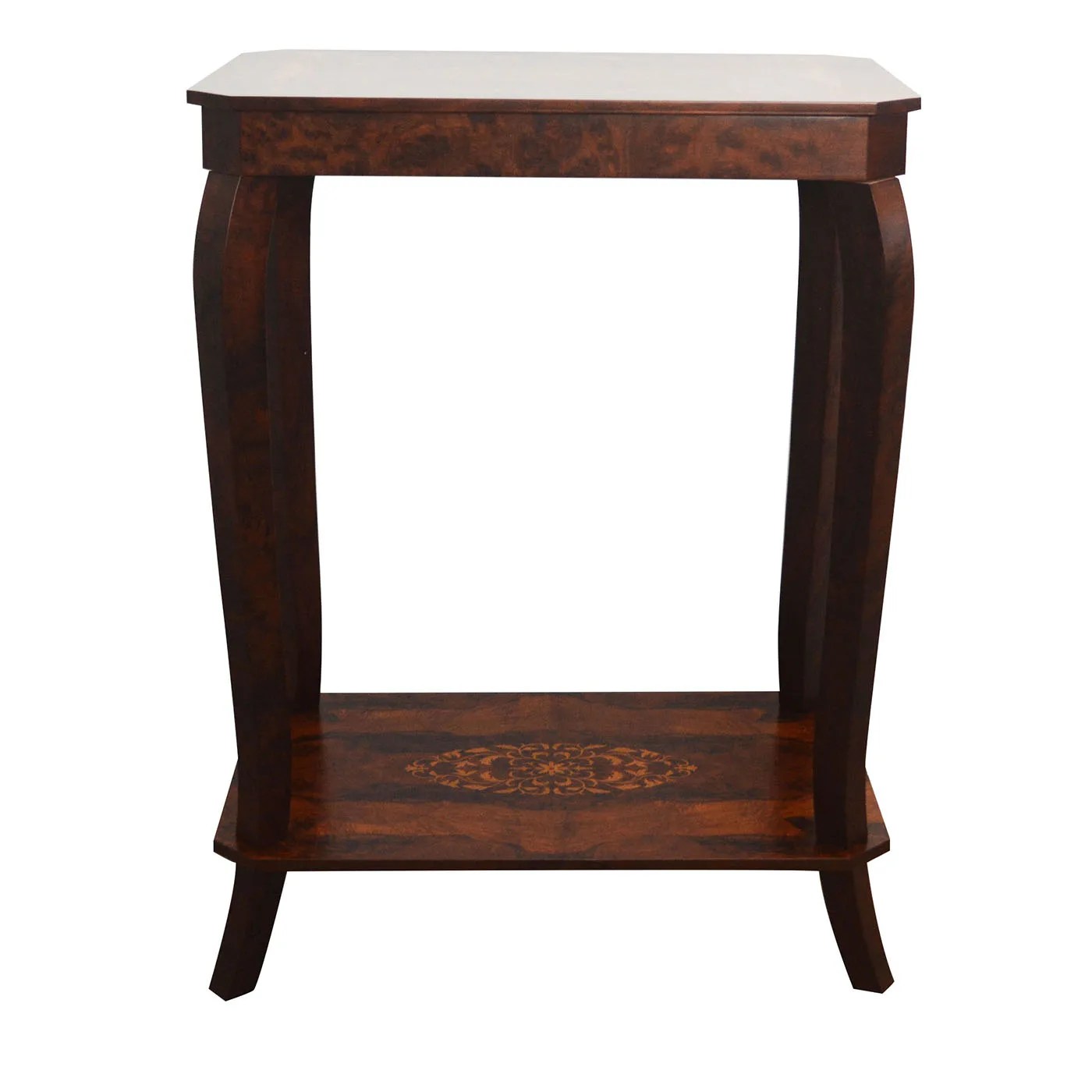 Musical Walnut Briar Side Table with Storage Unit Leone Intarsi Artemest