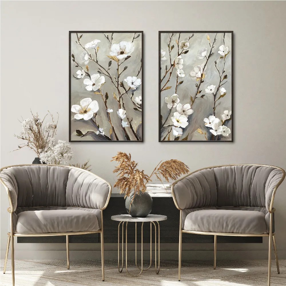 Framed Wall Art Painting Set of 2 on Canvas, Titled Blossoming Up