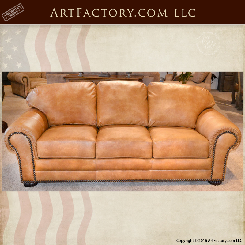 Roll Arm Custom Leather Sofa Custom Tack Luxury Couch