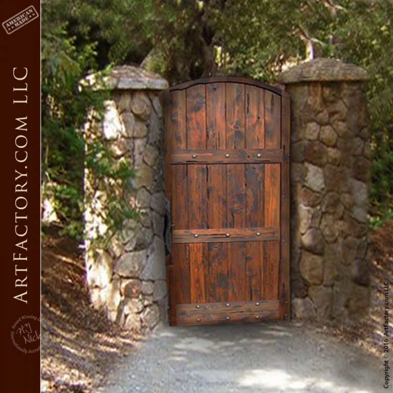 Solid Wood Gates With Hand Wrought Iron Hardware