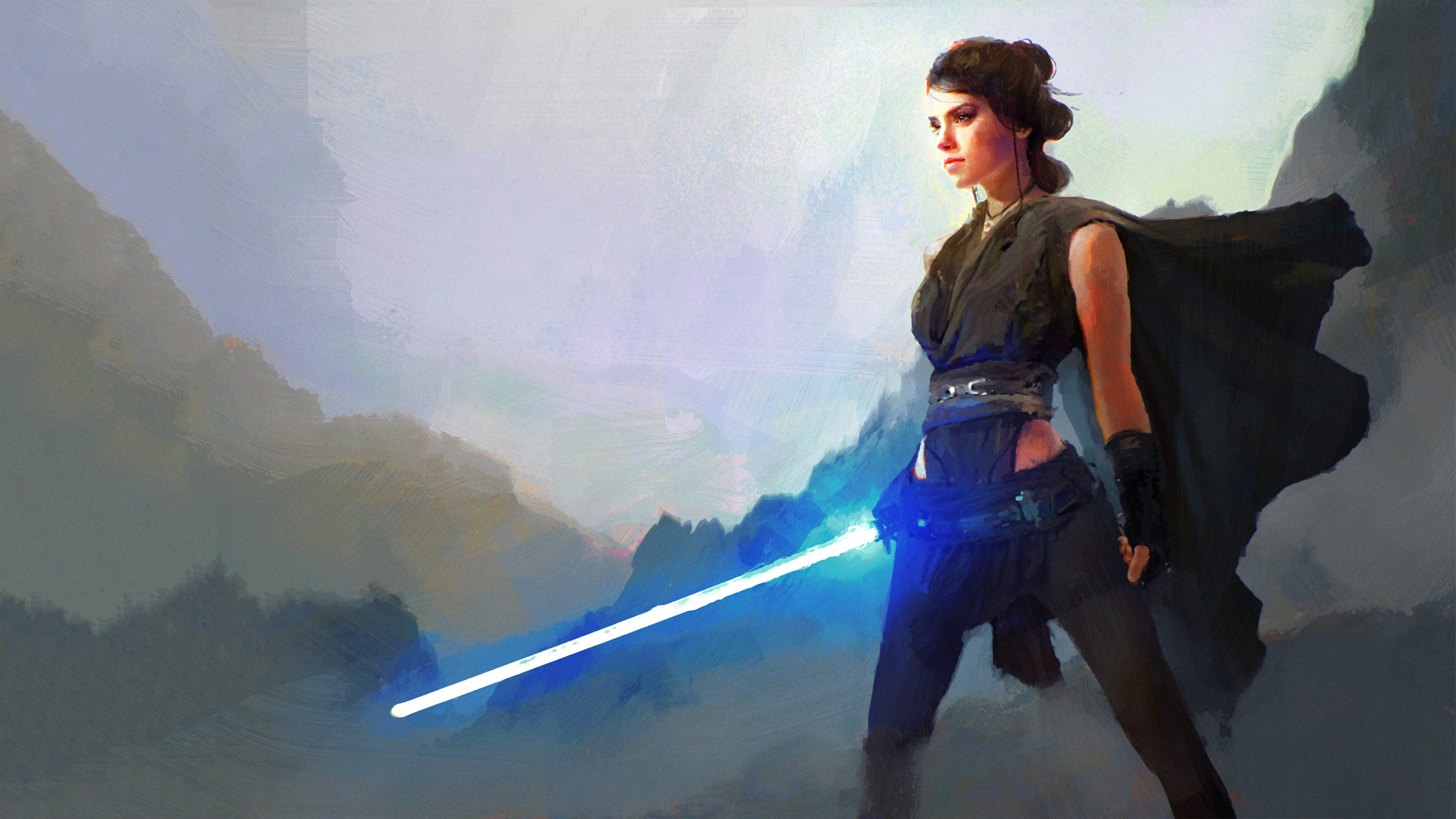 Rey with Lightsaber by Wojtek Fus