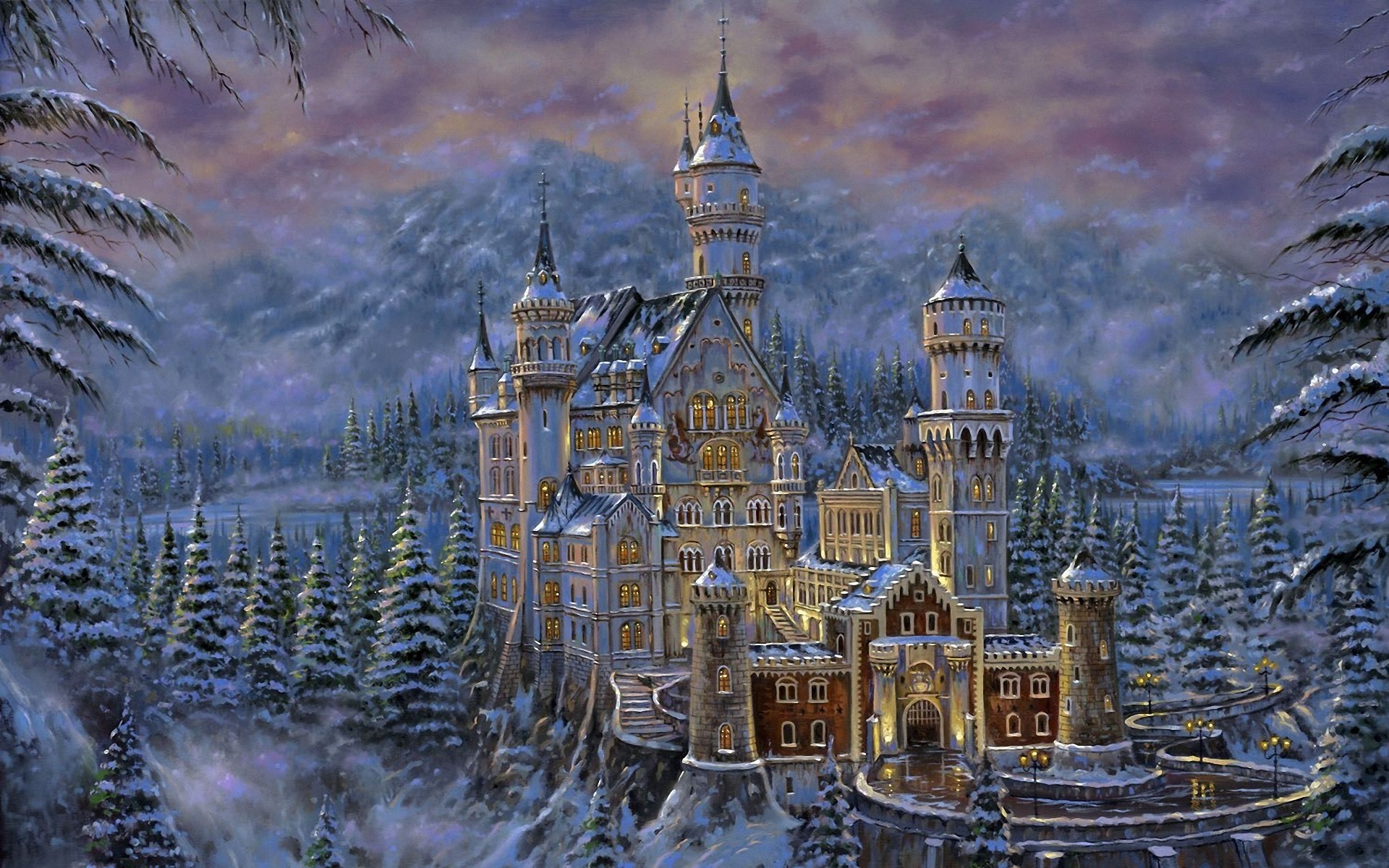 Painting of Neuschwanstein Castle in Winter by Robert Finale