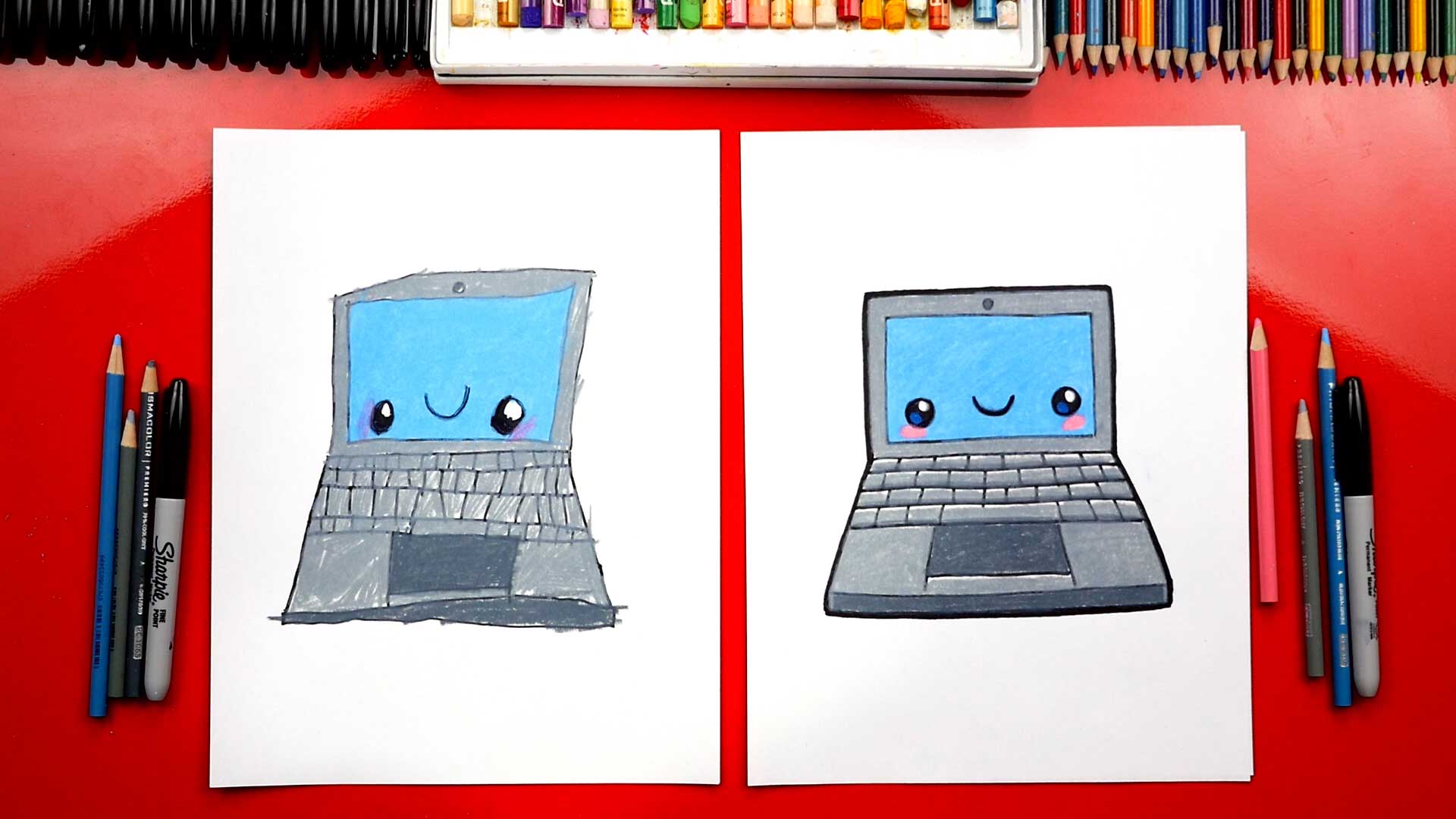 How To Draw A Funny Laptop Computer + Spotlight Art For Kids Hub